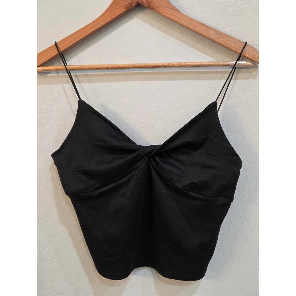 I-M-I-N-G Black Twist Front Spaghetti Strap Crop Top MT50012 Size L Womans